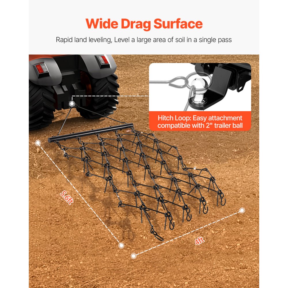 VDH-455 - Heavy-Duty 67in Chain Harrow for Soil Agricultural Leveling