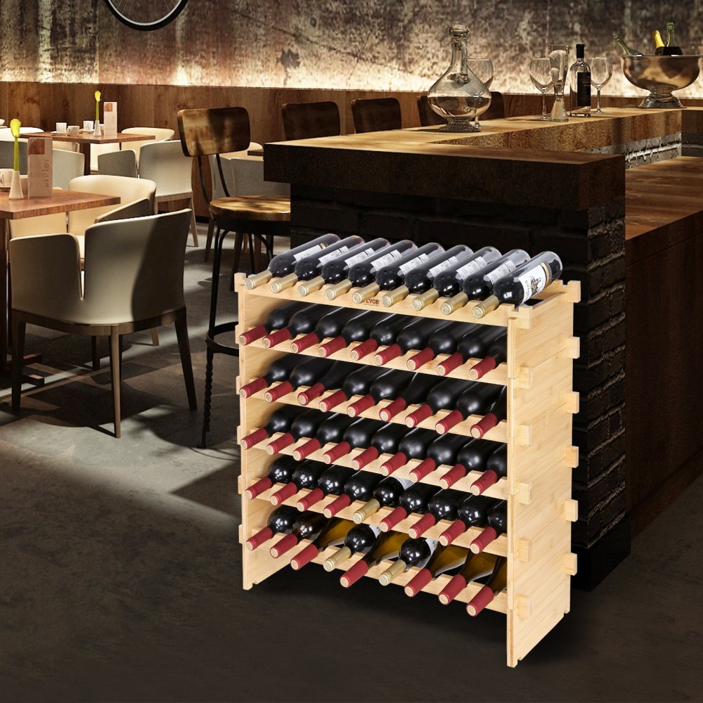 OPX-WR89NR - Elegant 8-Tier Bamboo Wine Rack for 72 Bottles
