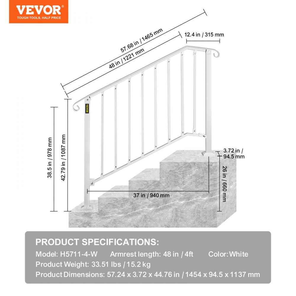 Picket#3 - Adjustable Wrought Iron Handrail for 3 or 4 Steps