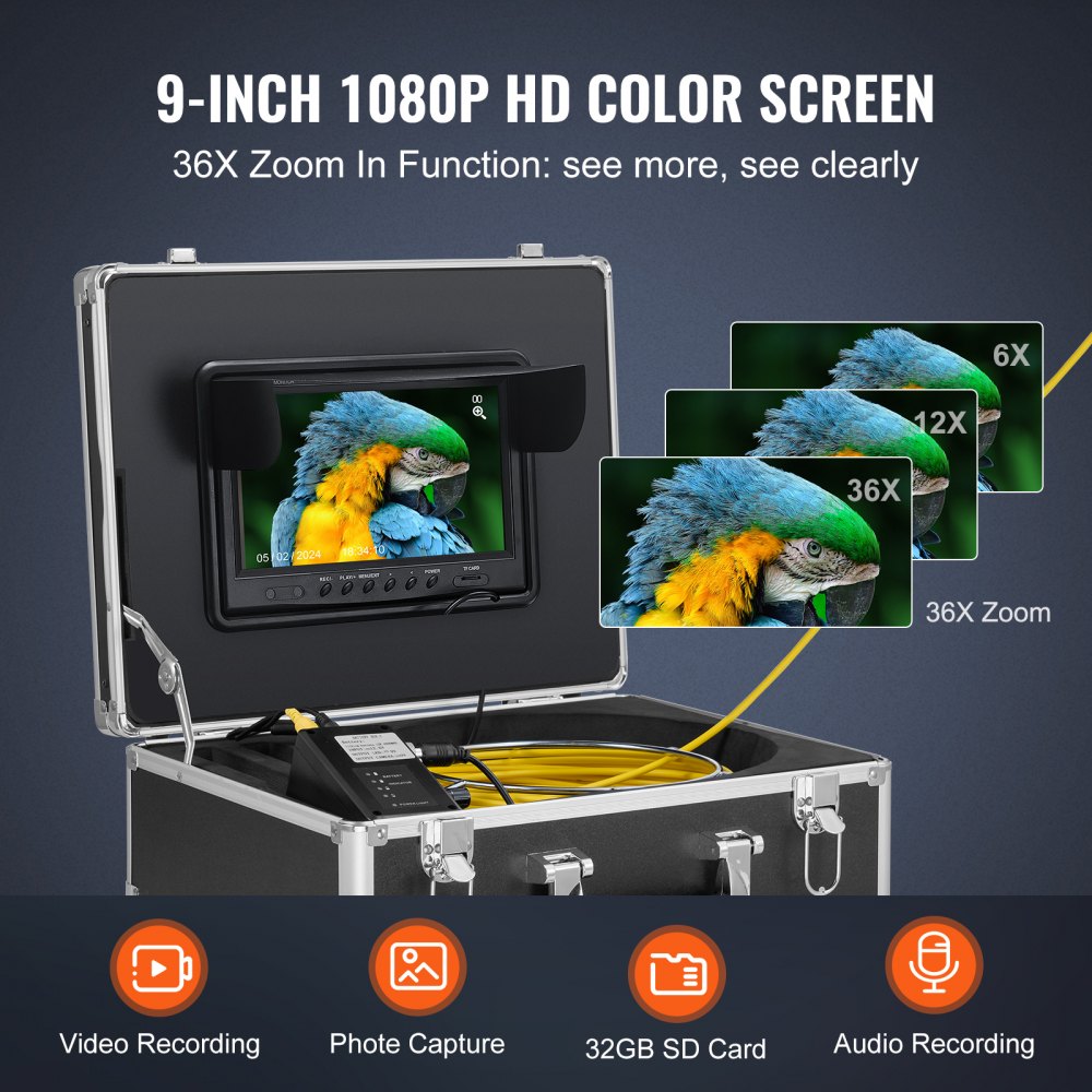 WP90FTR - 165FT HD Sewer Camera with 36X Zoom & Self-Leveling Function