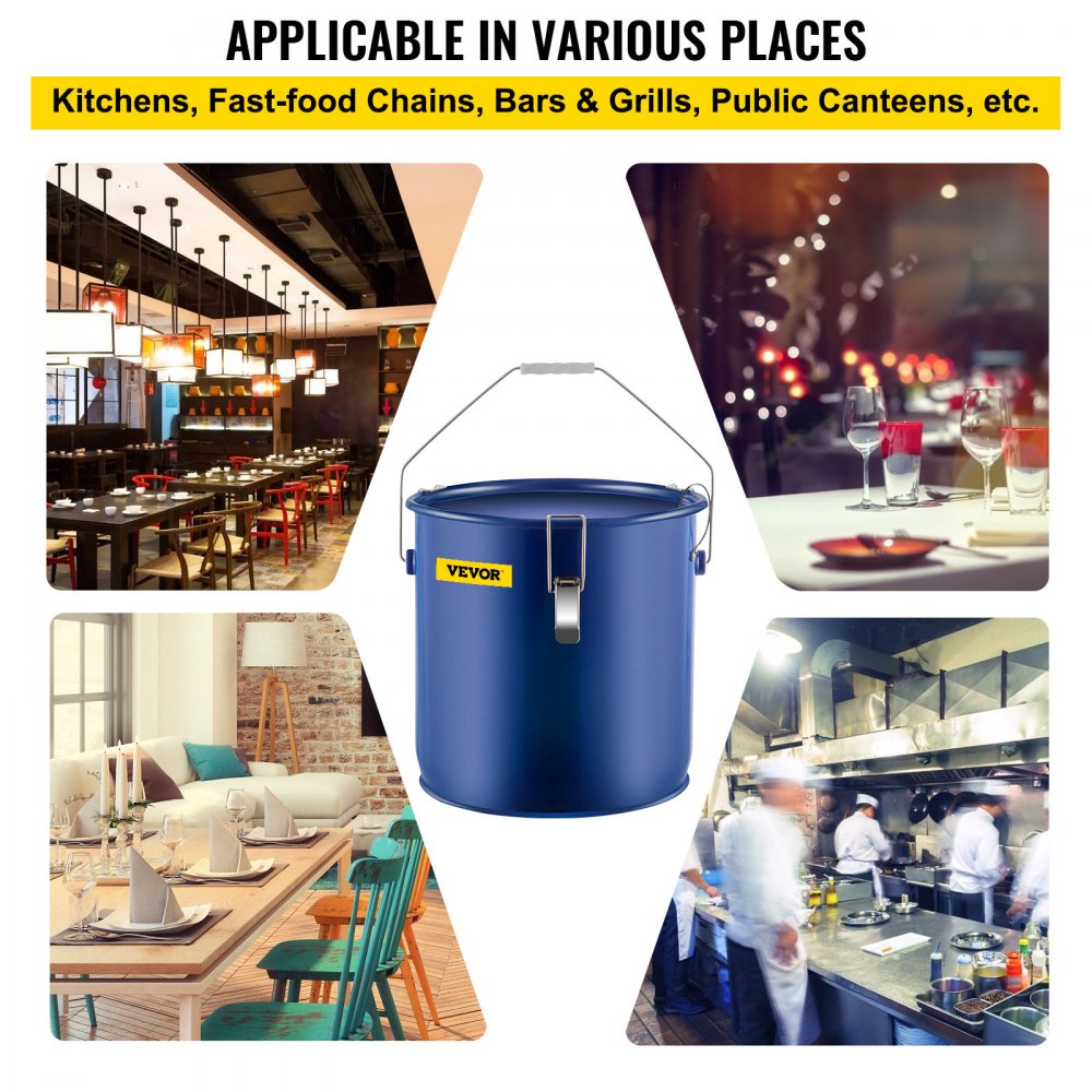 6 Gal Grease Bucket - Durable Steel Fryer Waste Container with Handles