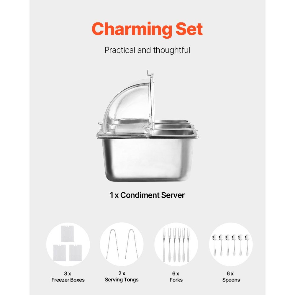 GN1061 - Stainless Steel Food Display Container with Lid and Temperature Control