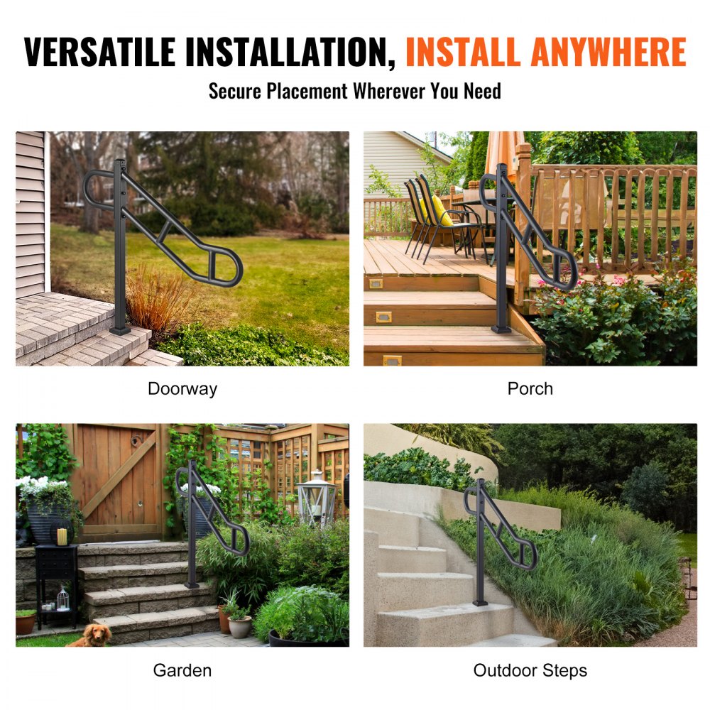 HR-09 - 40.5" Durable Q235A Steel Outdoor Handrail for 1-3 Steps