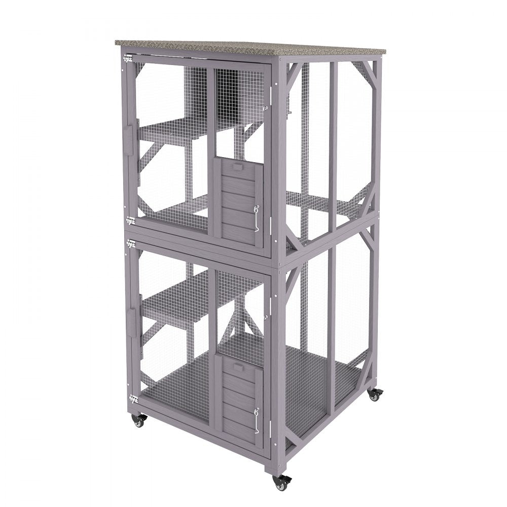 CH470 - Spacious 29.9"x34"x64.1" Outdoor Cat House with Mobile Caster