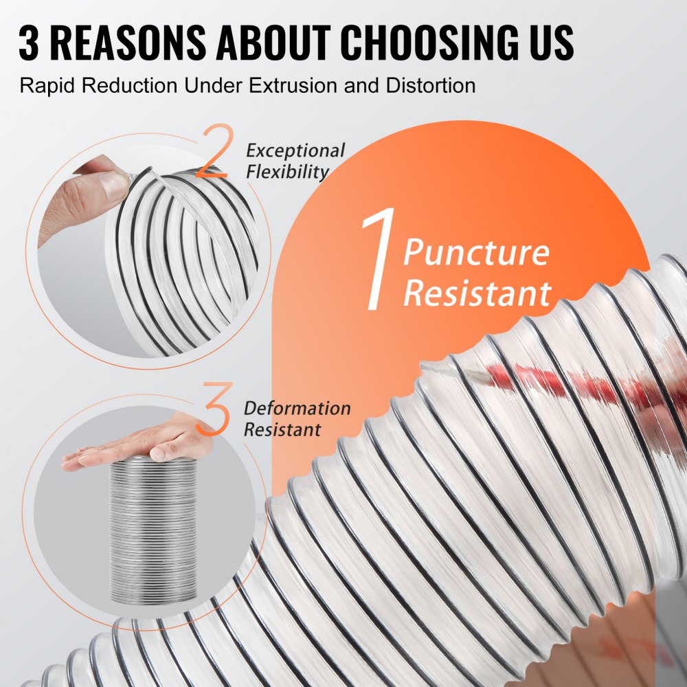 4inch-2 - 50' Flexible 4'' PVC Dust Hose with Steel Clamps