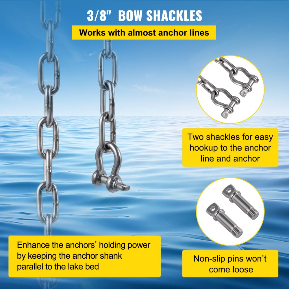 10' x 5/16" Anchor Chain - VEVOR Heavy-Duty Marine Chain for Secure Anchoring