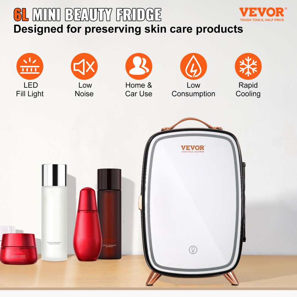 CBA-6L-I - Portable 6L Mini Fridge with LED Light for Skincare & Snacks