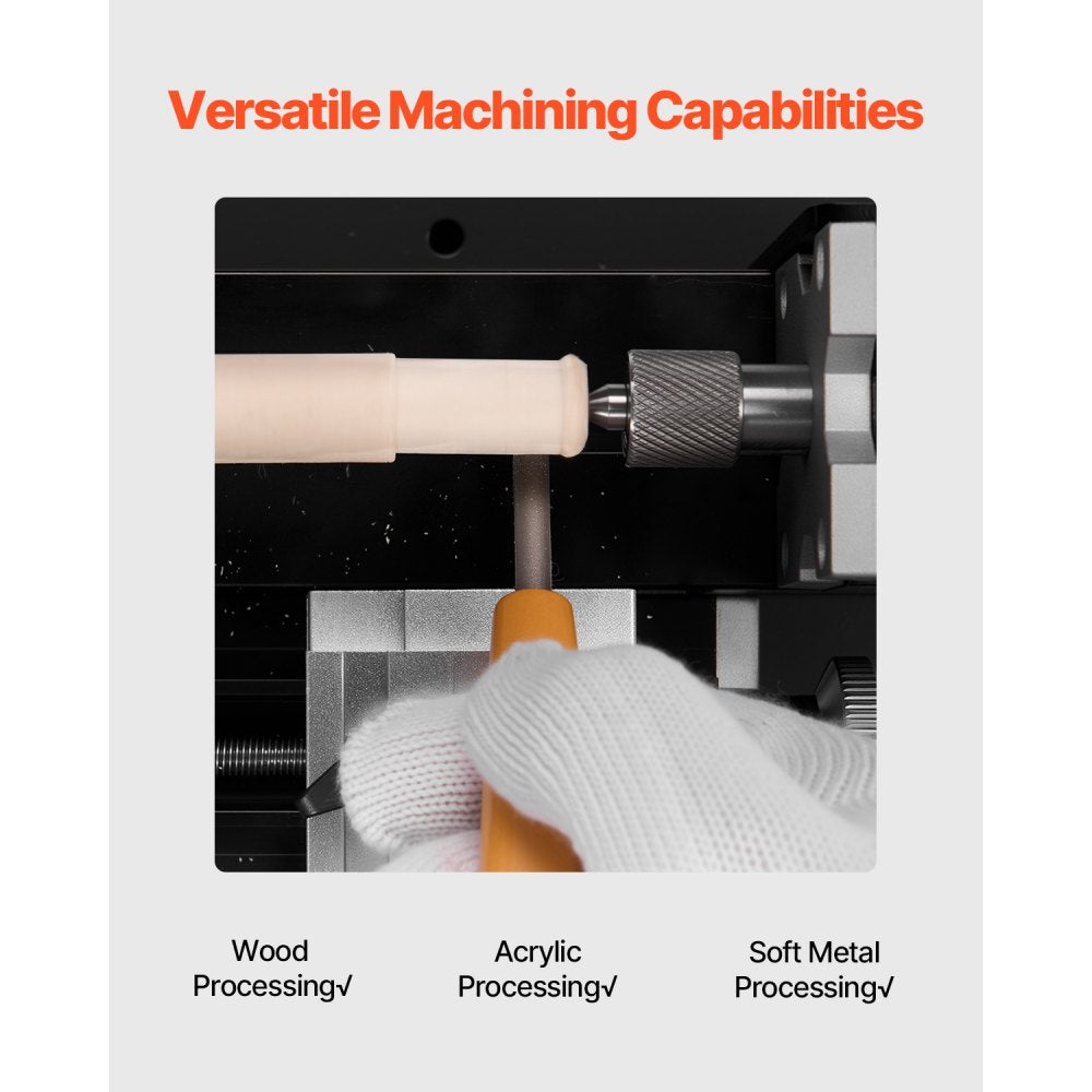 7X12 - Compact All-Metal Lathe Machine, 20,000 RPM Cutting Speed