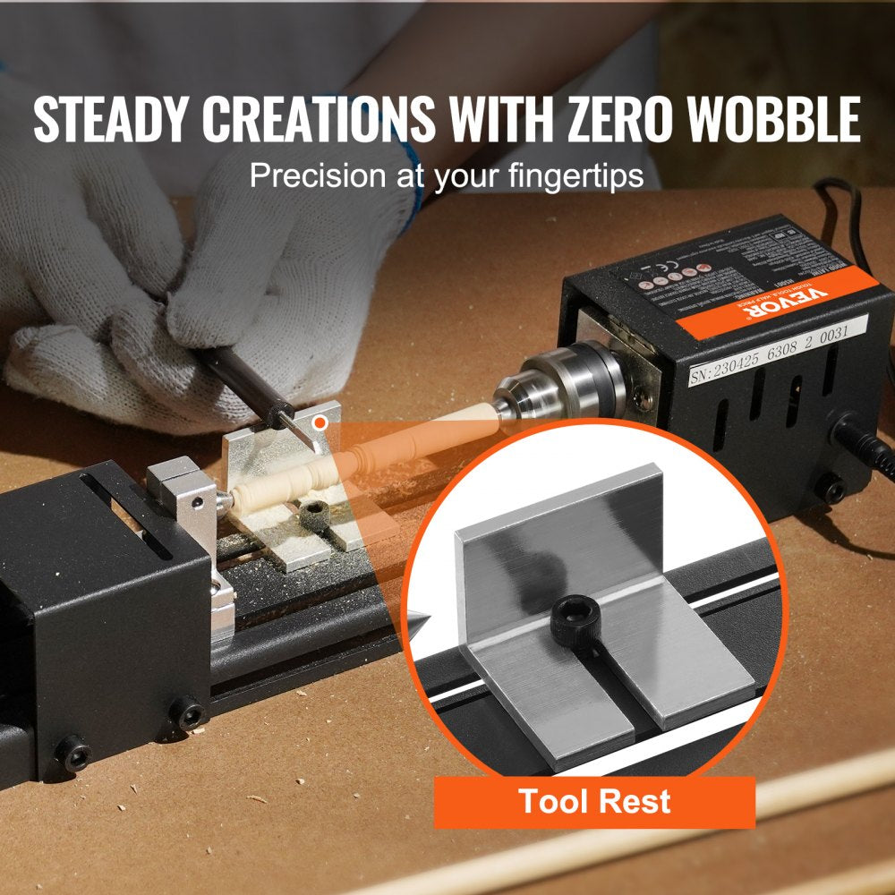 HS001 - Compact VEVOR Mini Lathe Machine, 2.76" x 6.3", 96W Power