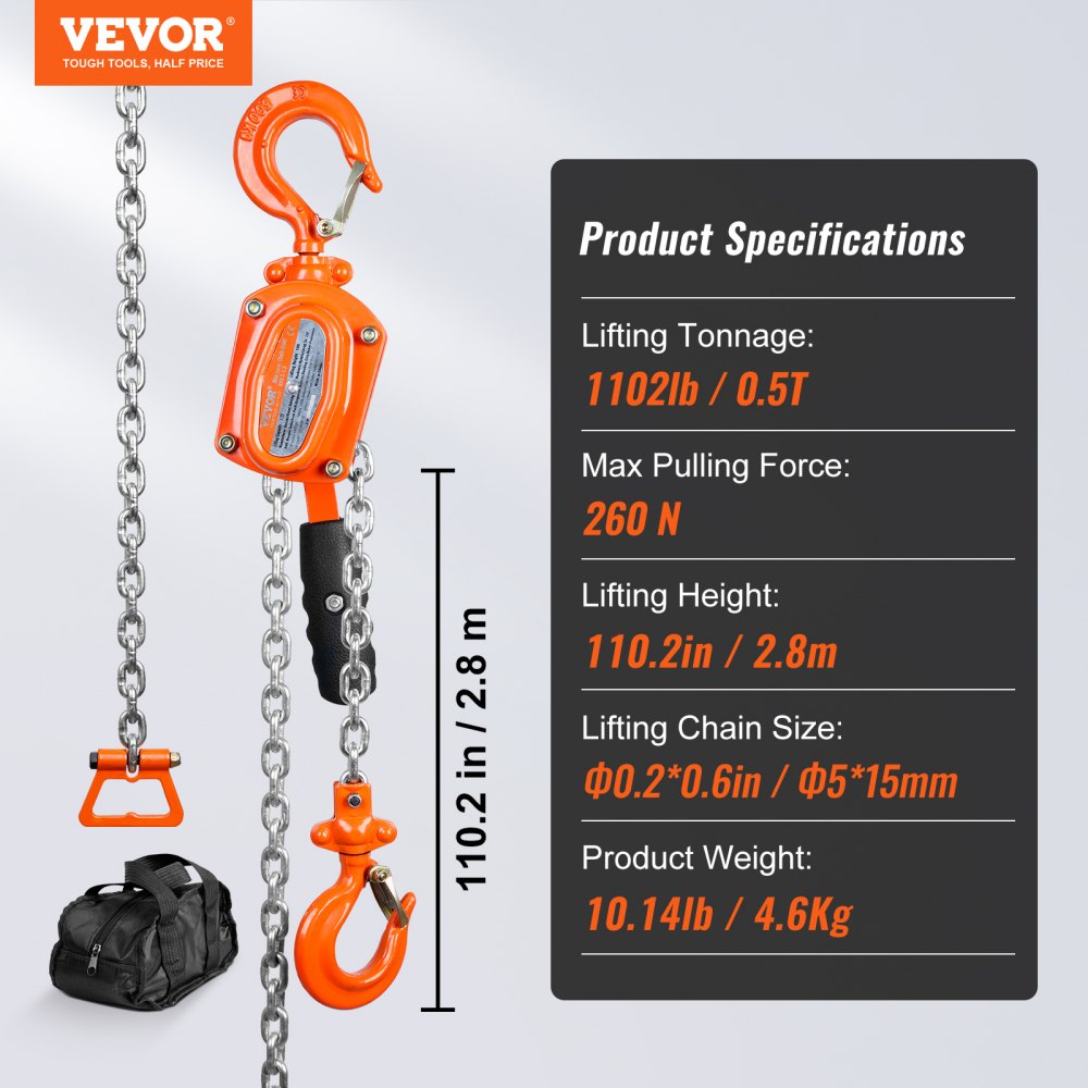 010736872582 - 1100 lbs Capacity Manual Lever Chain Hoist for Heavy Lifting