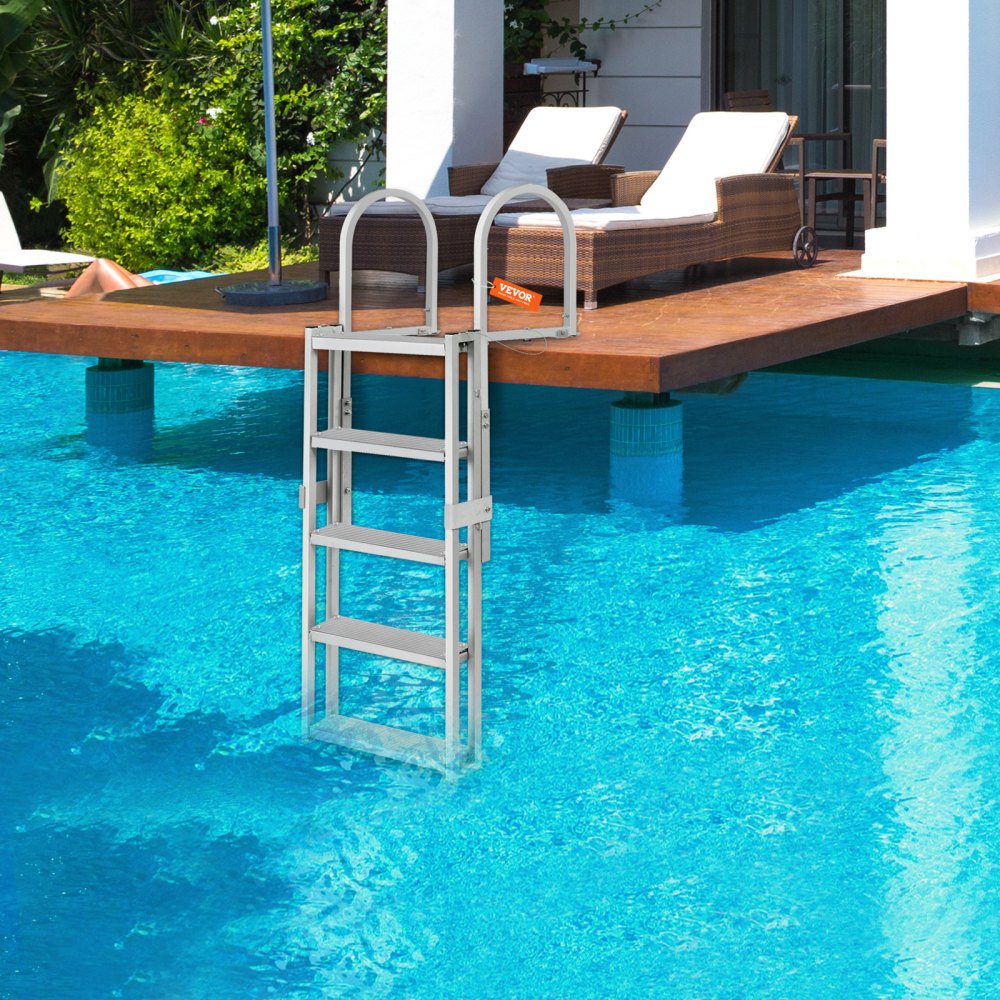 010760662237 - 5-Step Adjustable Dock Ladder: 66.9"-78.9" Aluminum, Non-Slip Steps