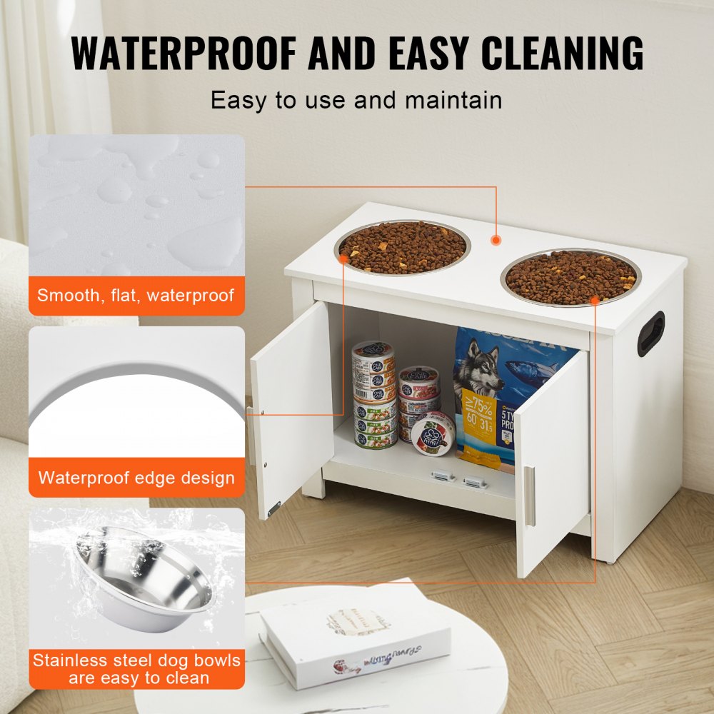 HYP2FS-02 - Modern Raised Dog Bowl Station with Storage Cabinet and Durable Design