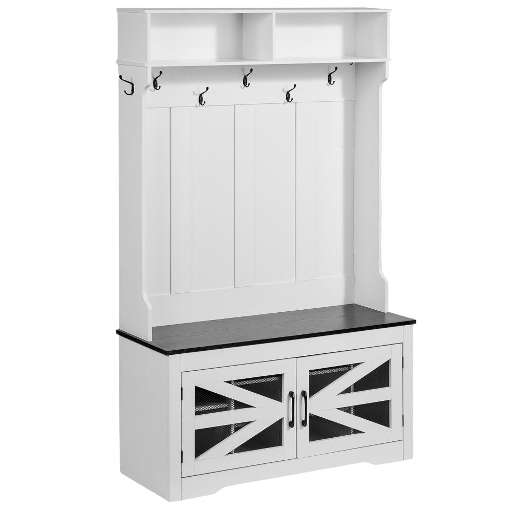 VVSC002 - Versatile 42" White Hall Tree with USB Light and Shoe Storage