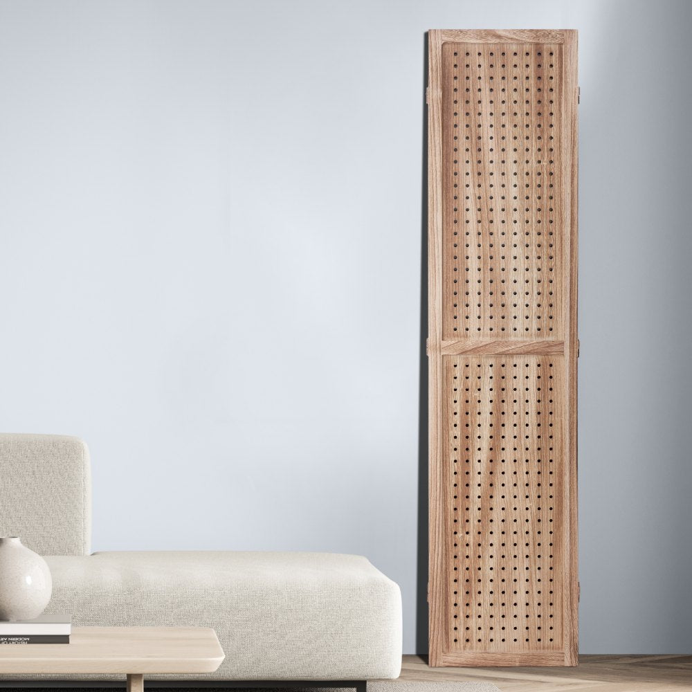 SS-005-4P-NA - 66.9" Paulownia Wood Room Divider with Pegboard Design