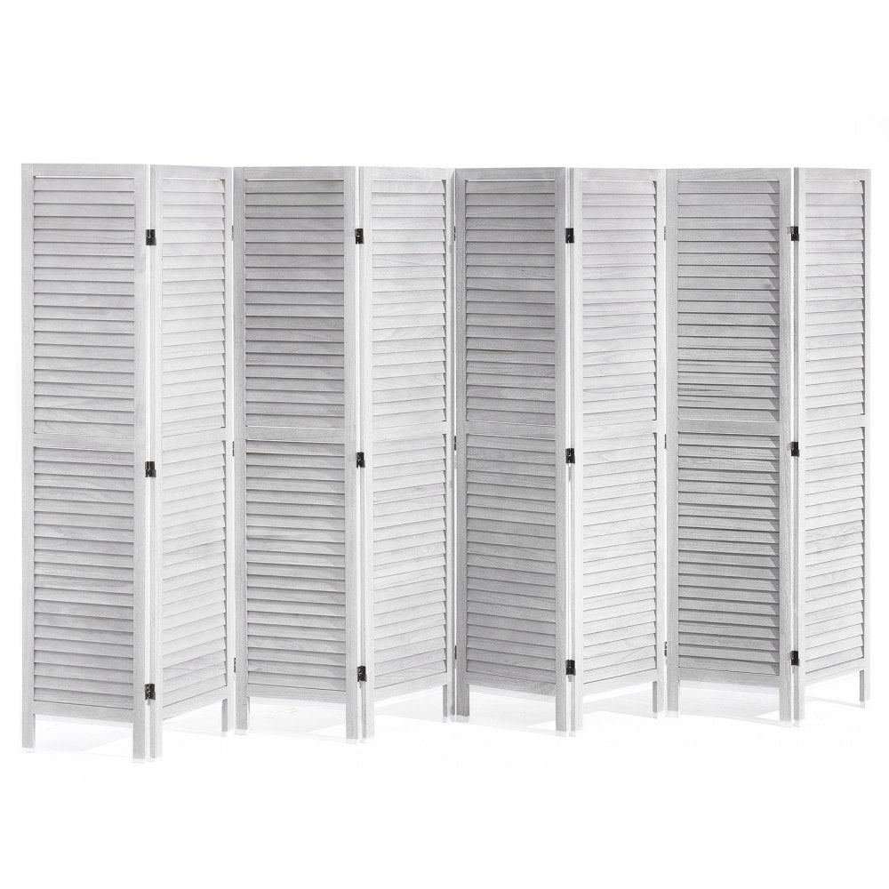 SS-004-8P-WH - 8-Panel White Wood Room Divider, 128 Inches, Easy Adjustable Design