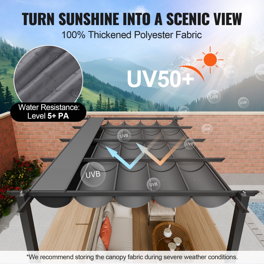 JDG-098-34DGR - 10'x13' Heavy-Duty Pergola with UV50+ Canopy