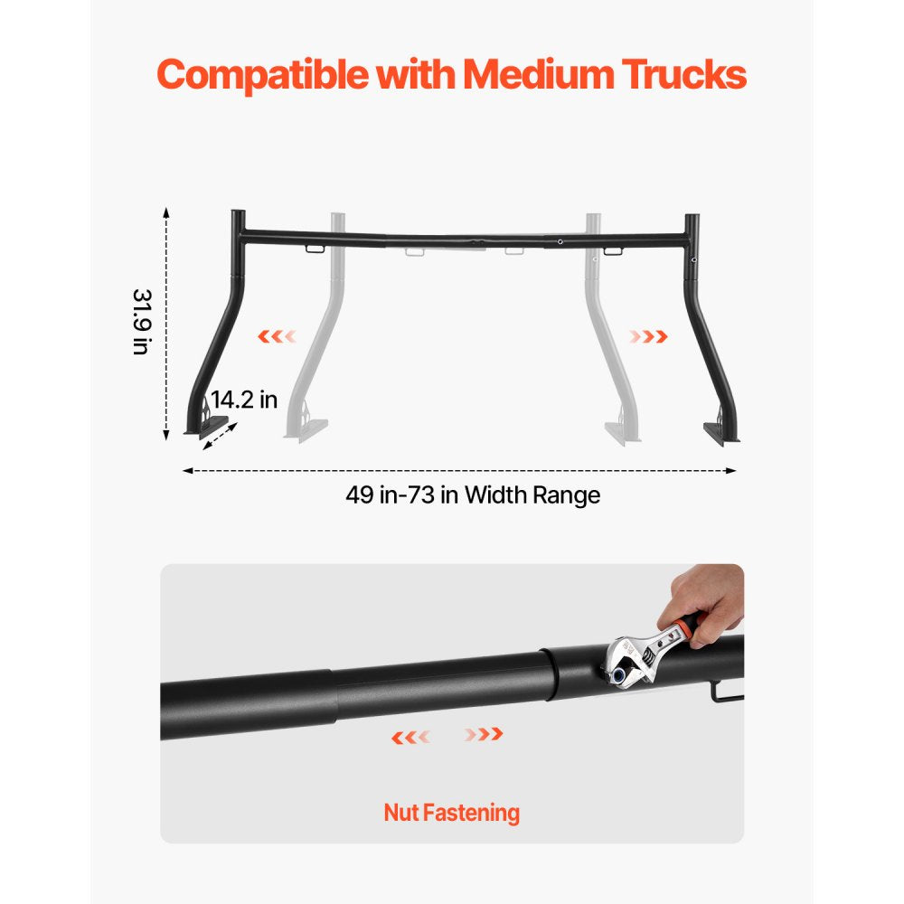 1105 - Adjustable Truck Rack 800 lbs Capacity, Fits 49-73" Beds