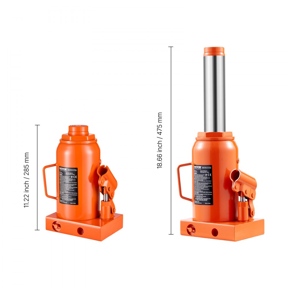 QJD-030S-02 - 30 Ton Hydraulic Bottle Jack, 11.22-18.66 Inch Lift Range