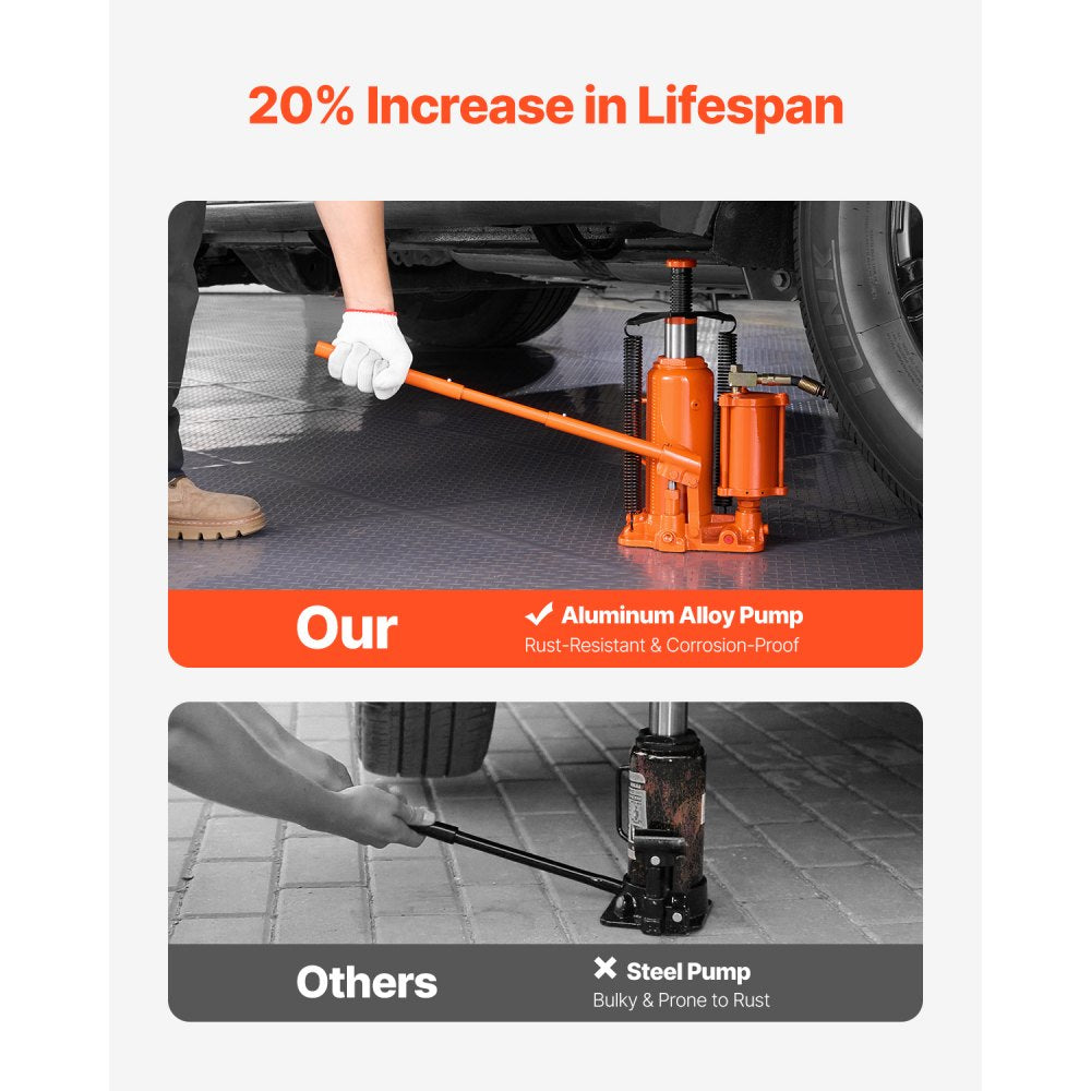 QJD-012S-01QD - 12-Ton Air Hydraulic Bottle Jack, 6.69-12.6" Range