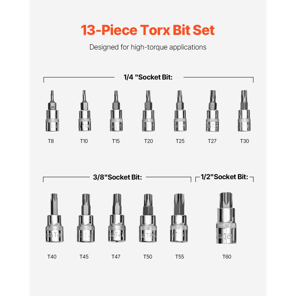 13PCS 13T - Versatile Torx Bit Socket Set with Durable Case
