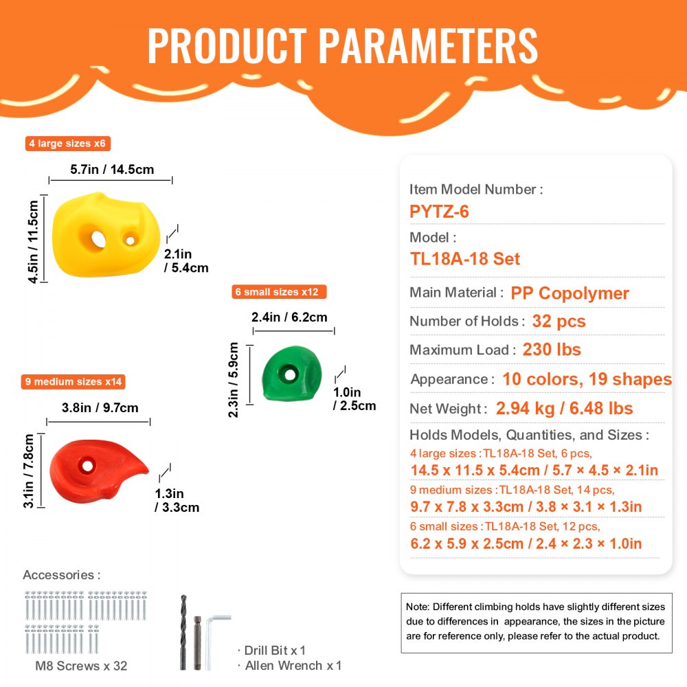 PYTZ-6 - Durable 32-Piece VEVOR Climbing Holds for Kids, Indoor/Outdoor Fun