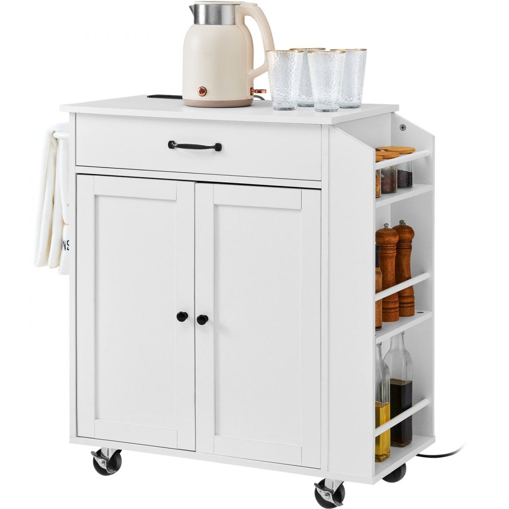 YS23354ss - Rolling Kitchen Island Cart with Charging Station & Adjustable Shelf