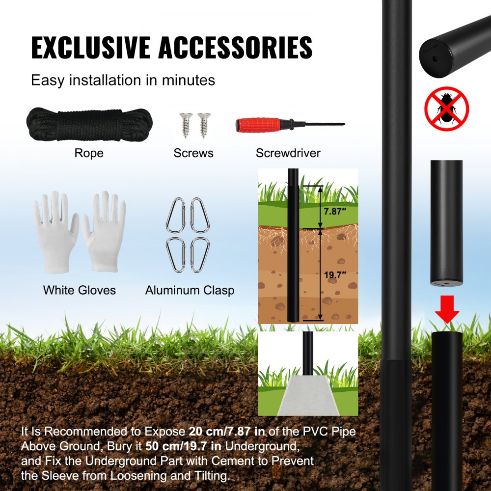 UP-QGTJ20 - 20FT Lightweight Aluminum Detachable Flagpole Kit