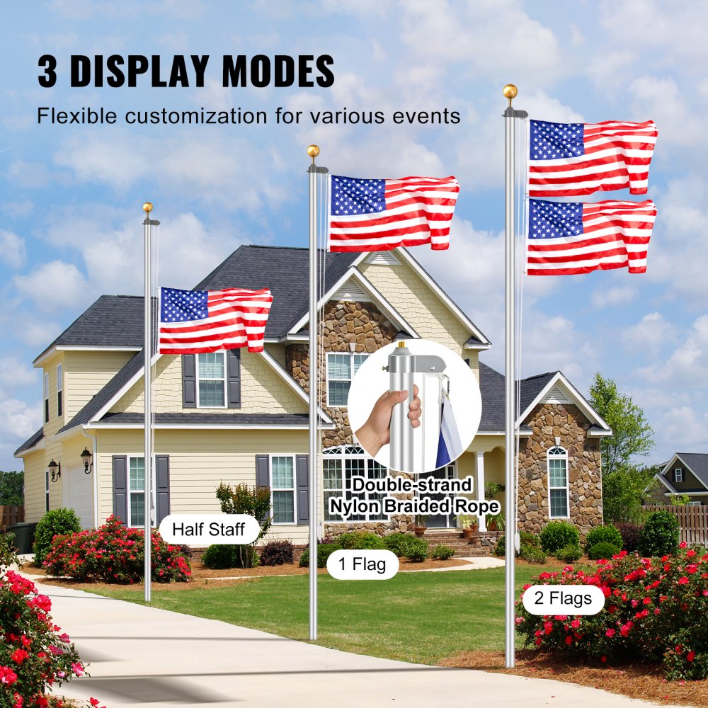 UP-QGTJ20 - 20ft Aluminum Flagpole Kit - Durable, Rust-Resistant & Lightweight