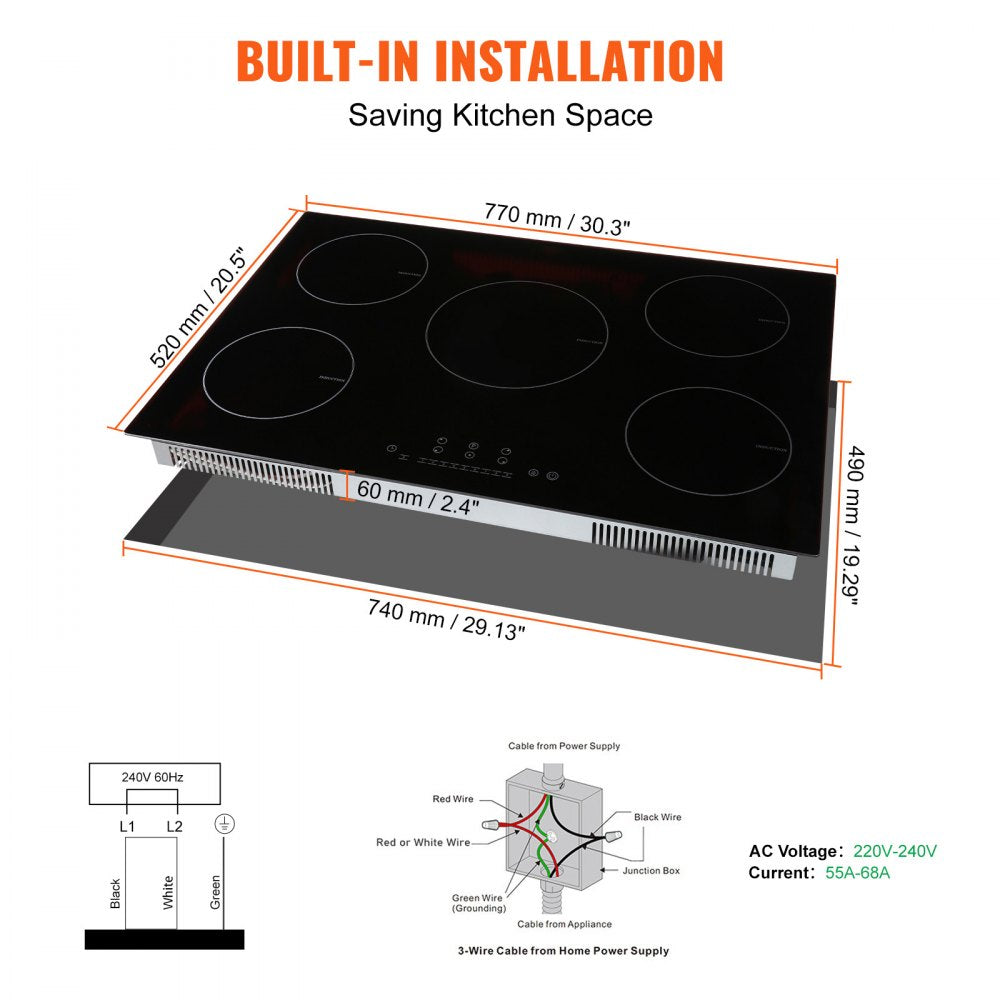 LI5-28 - 30'' VEVOR Induction Cooktop with 5 Burners & Touch Control