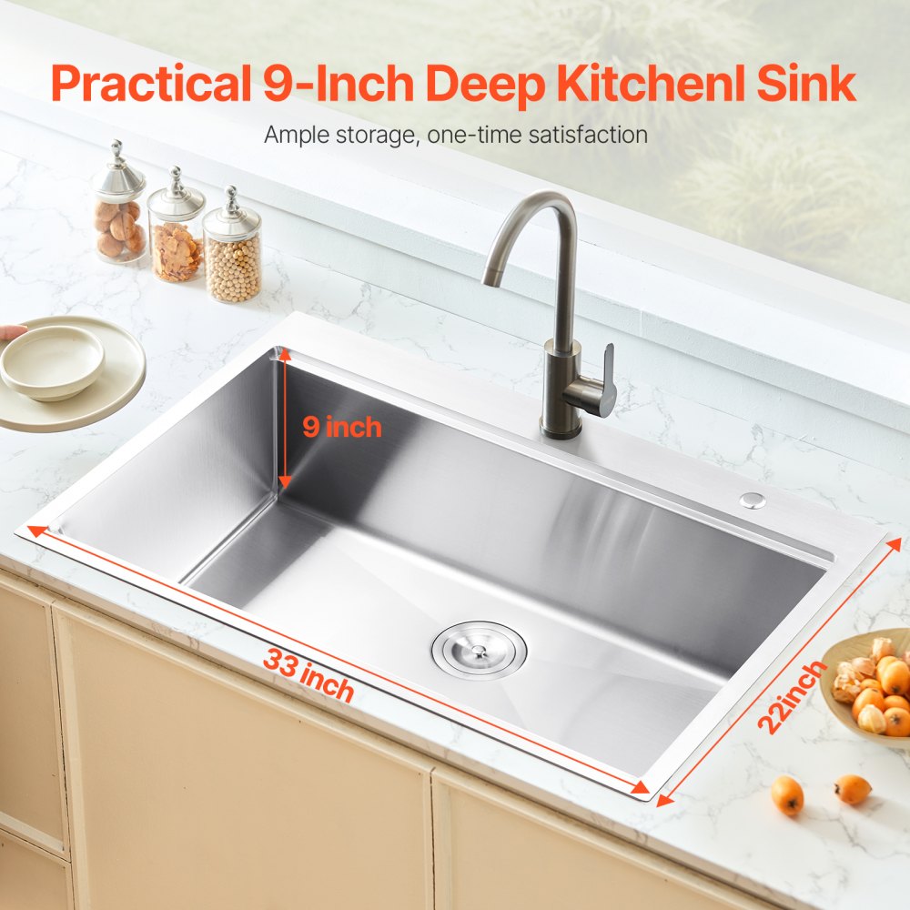 T332209RS1 - 33x22" Stainless Steel Drop-In Kitchen Sink Workstation