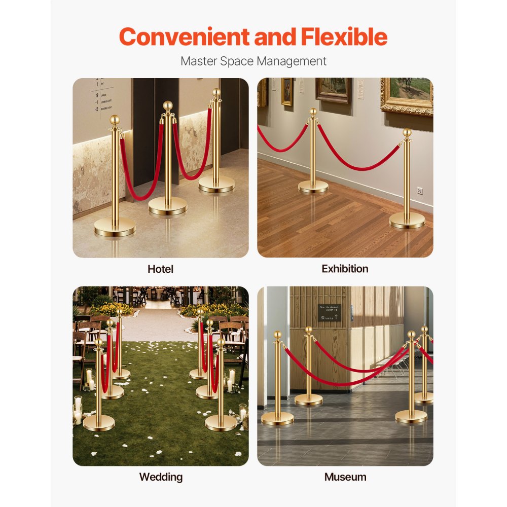 TJDYQ320PDTC6-4 - Stainless Steel Stanchions with 1.5m Velvet Rope for Events