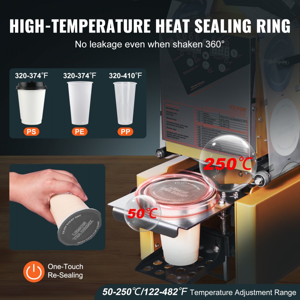 WY-980 - Efficient Automatic Cup Sealer for Boba and Milk Tea, 650 Cups/Hour