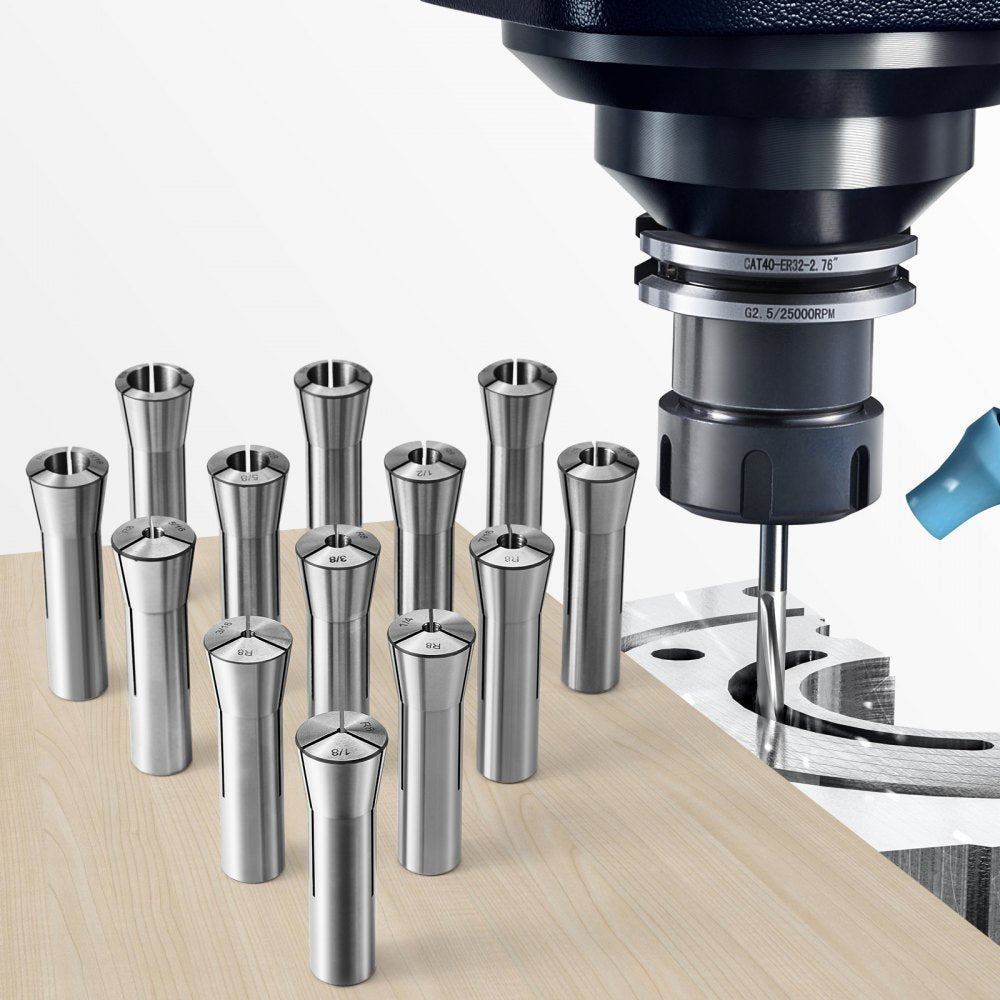 R8JT13 - Precision R8 Collet Set 1/8" to 7/8", TIR 0.0012 in