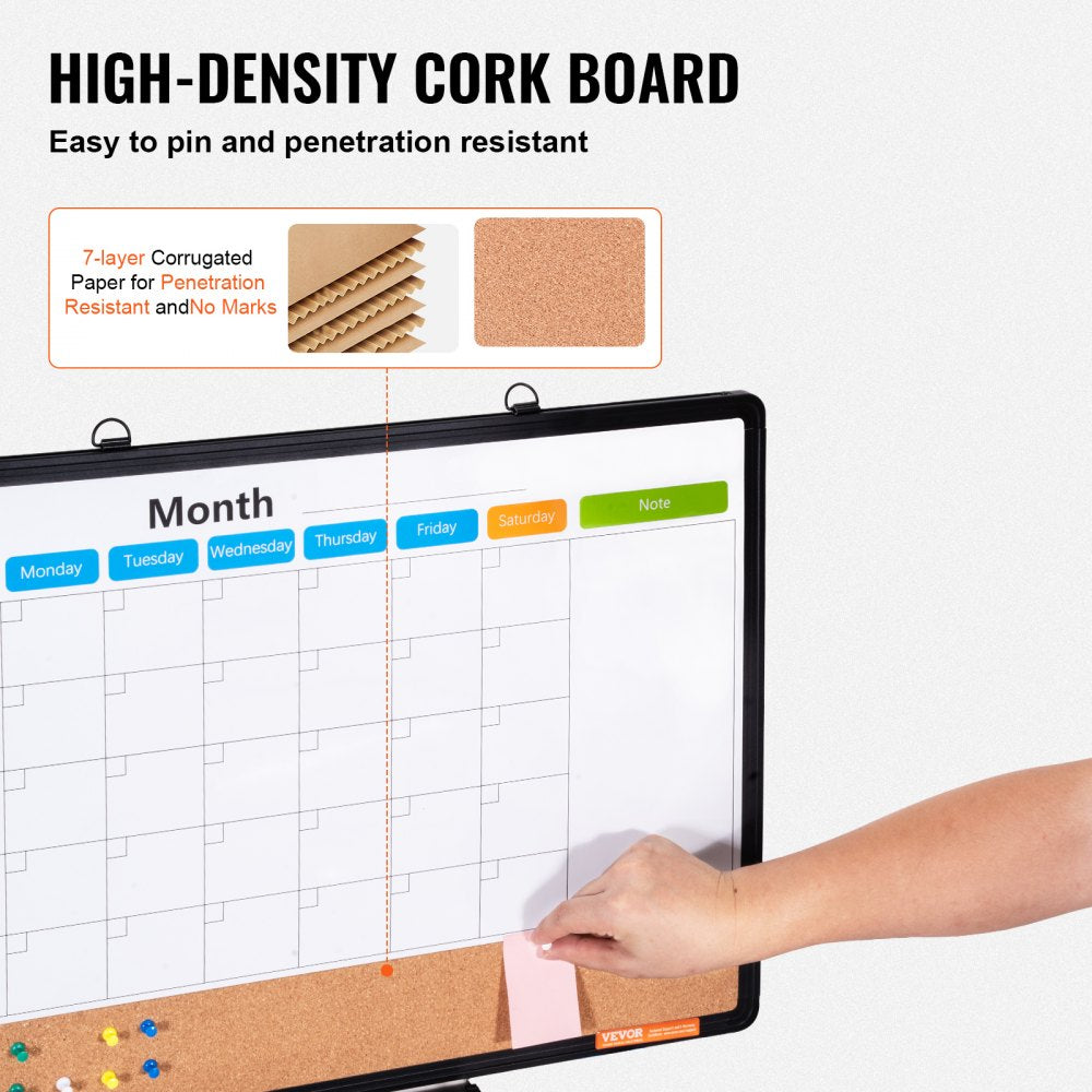 A210-1824CPW - 24" x 18" Multi-Function Cork Board with Calendar and Whiteboard