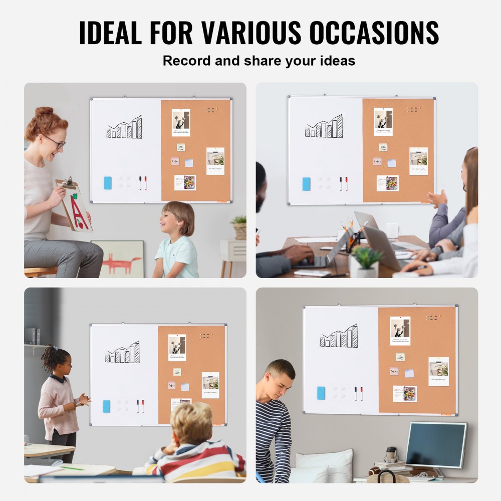 A01-4836CW - 48x36" Whiteboard Cork Combo with Marker Tray