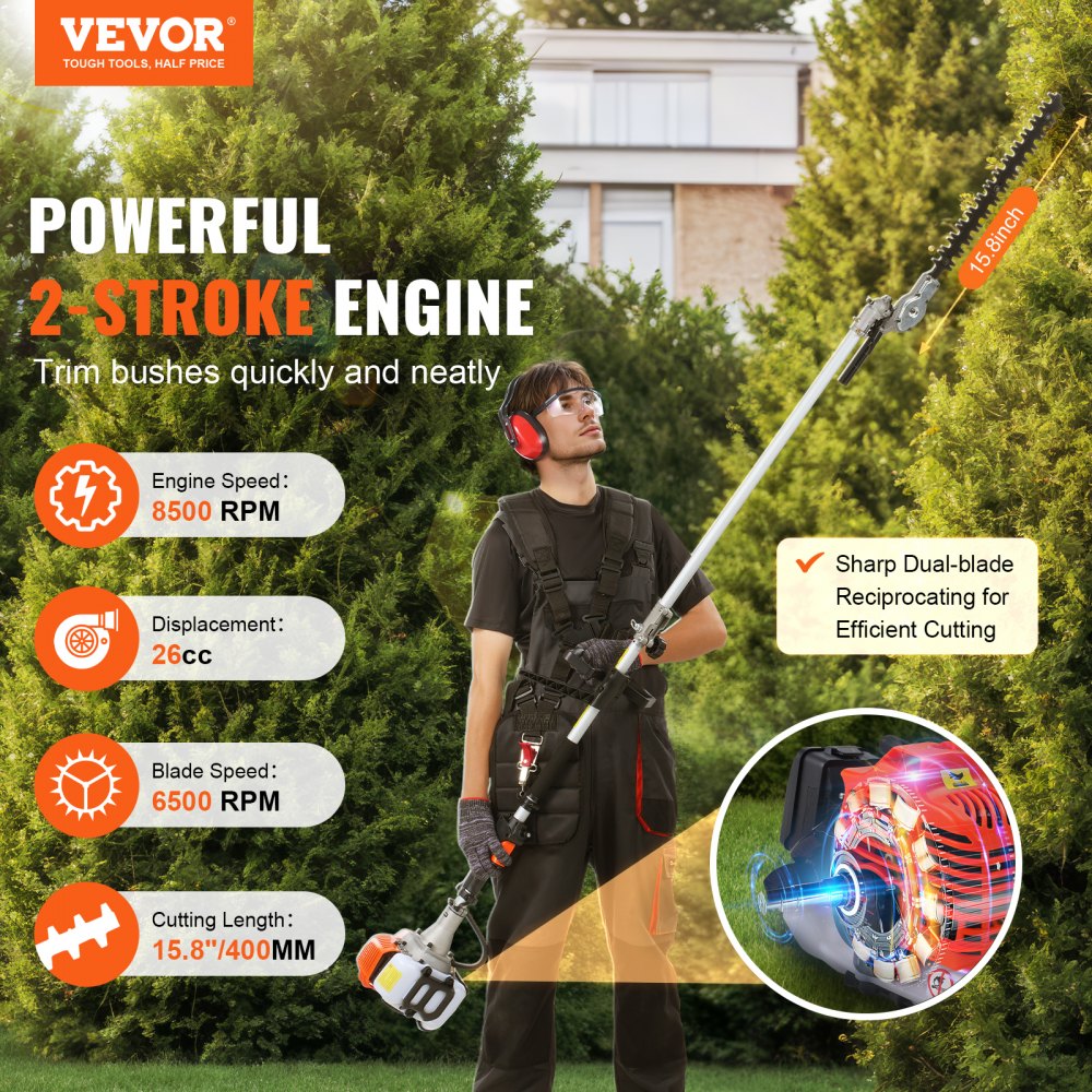 F26-B - 15.7-inch 26CC Gas Hedge Trimmer for Large Projects