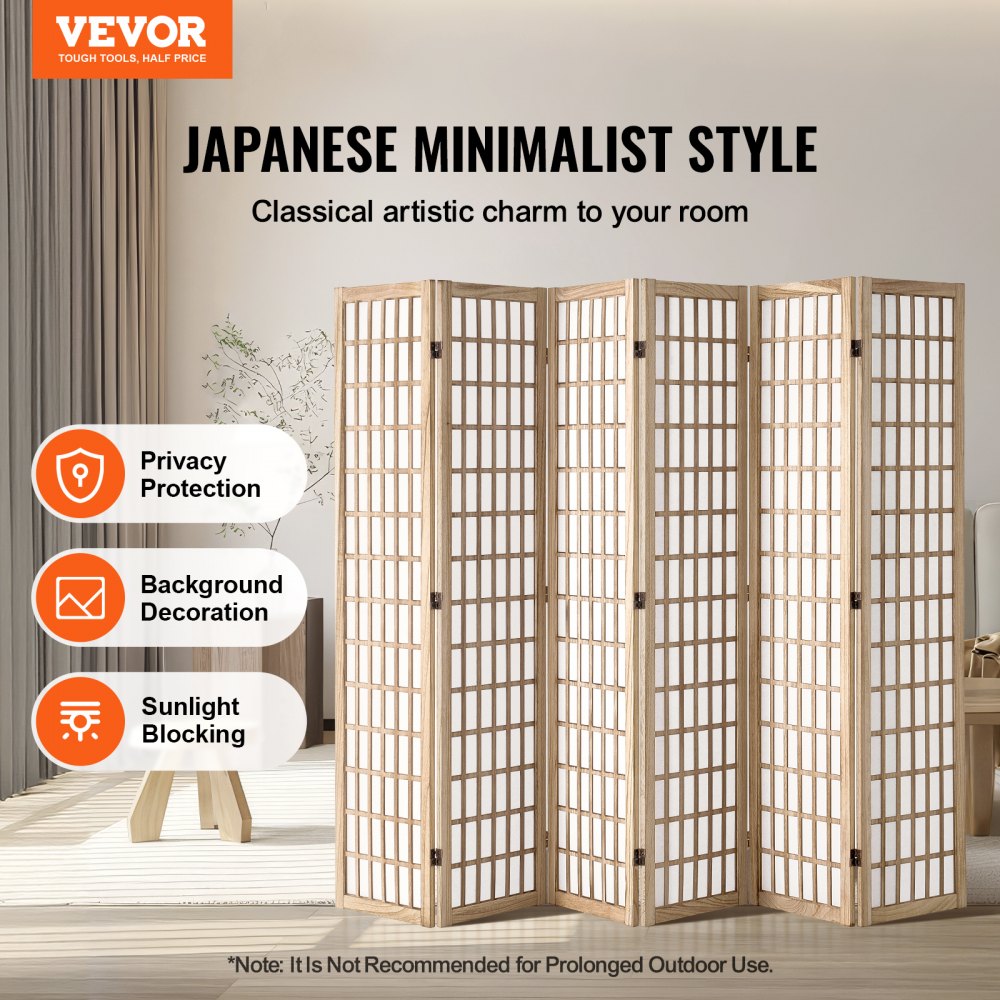 SS-001-6P-NA - 95" Japanese Style Wood Room Divider with 360° Flexibility