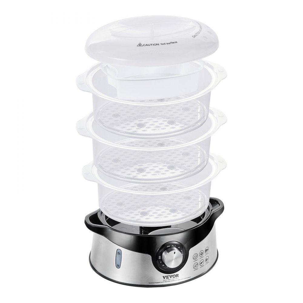 HY-4403NS - VEVOR 9.5L Electric Steamer with 3 Stackable Tiers & 60-Min Timer