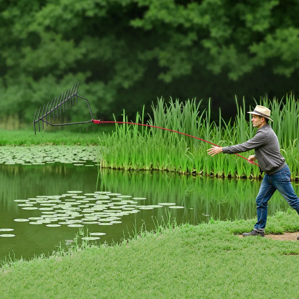 7847 - Durable 8.5" Aquatic Weed Rake with 30ft Rope and Net Bag