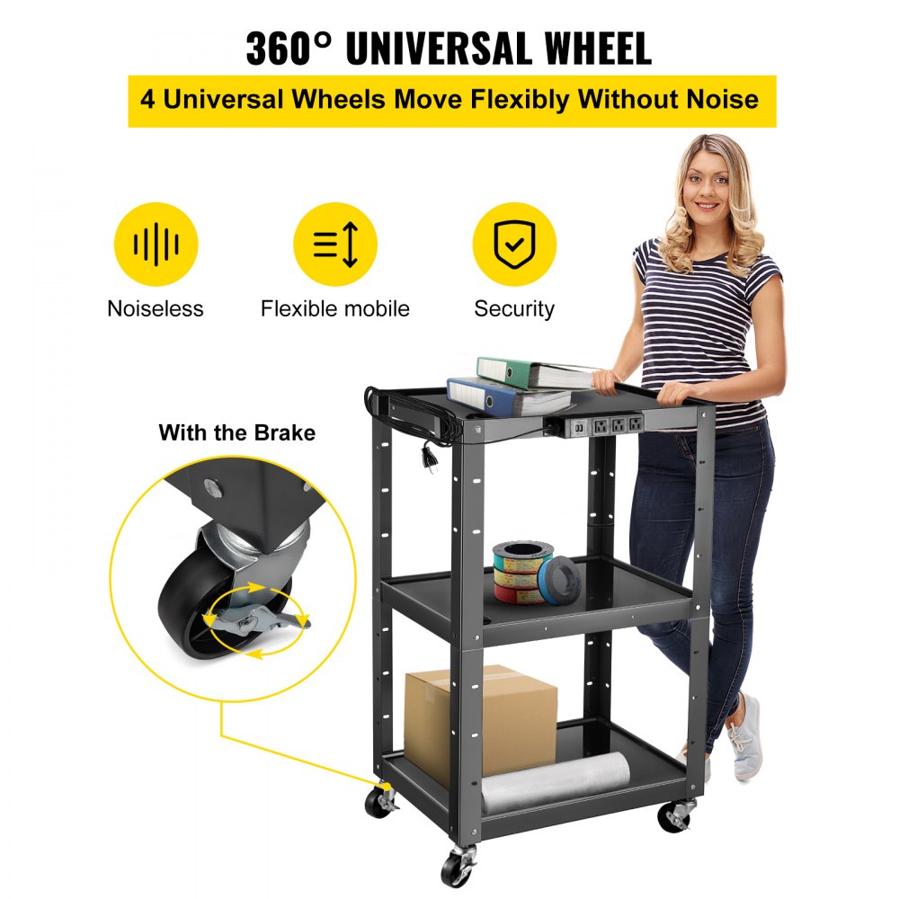 SCTCAV-S7 - Heavy-Duty 24" Steel AV Cart with Height Adjustability
