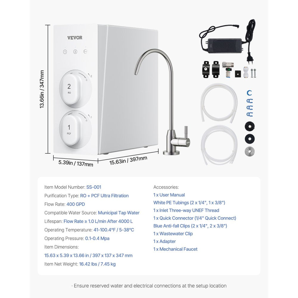 SS-001 - 400 GPD Tankless Reverse Osmosis System with 8-Stage Filtration