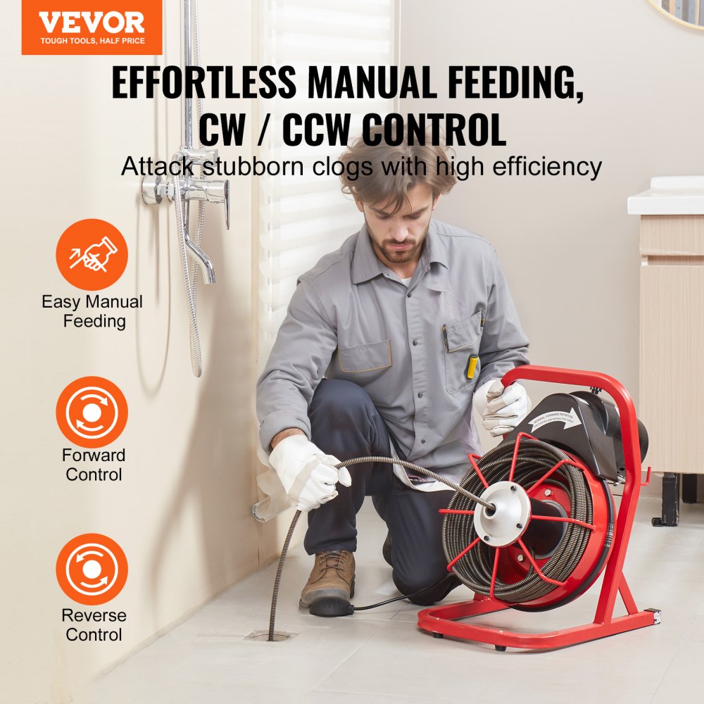 D1000 - VEVOR 75FT Drain Cleaning Machine with Ergonomic Handle