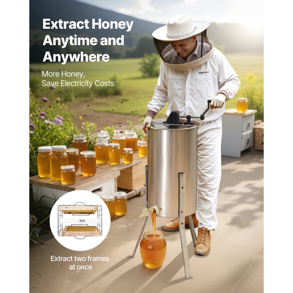 HE-13C-2M-ZJ - Stainless Steel 2 Frame Adjustable Honey Extractor