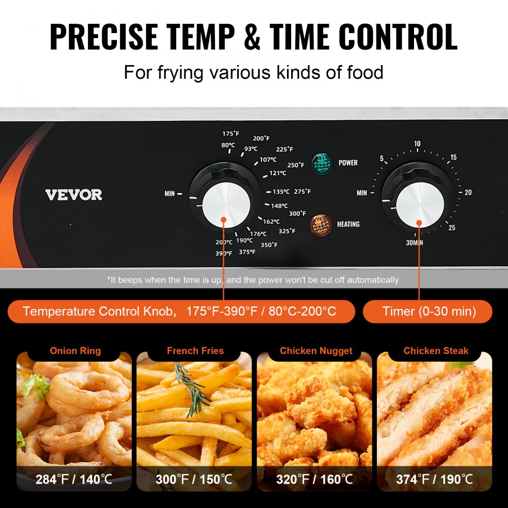 EF-6V-2 - 9Qt Dual Tank Electric Deep Fryer with Timer & Safety Features