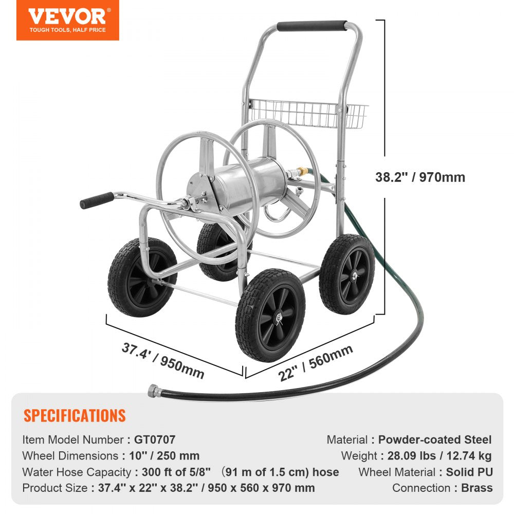 GT0707 - Heavy-Duty VEVOR Hose Reel Cart for 300ft of 5/8" Hose