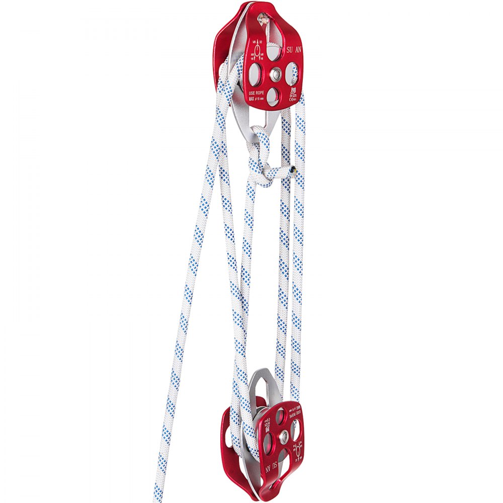 010777608827 - Durable Aluminum Twin Sheave Block with 100Ft Braid Rope