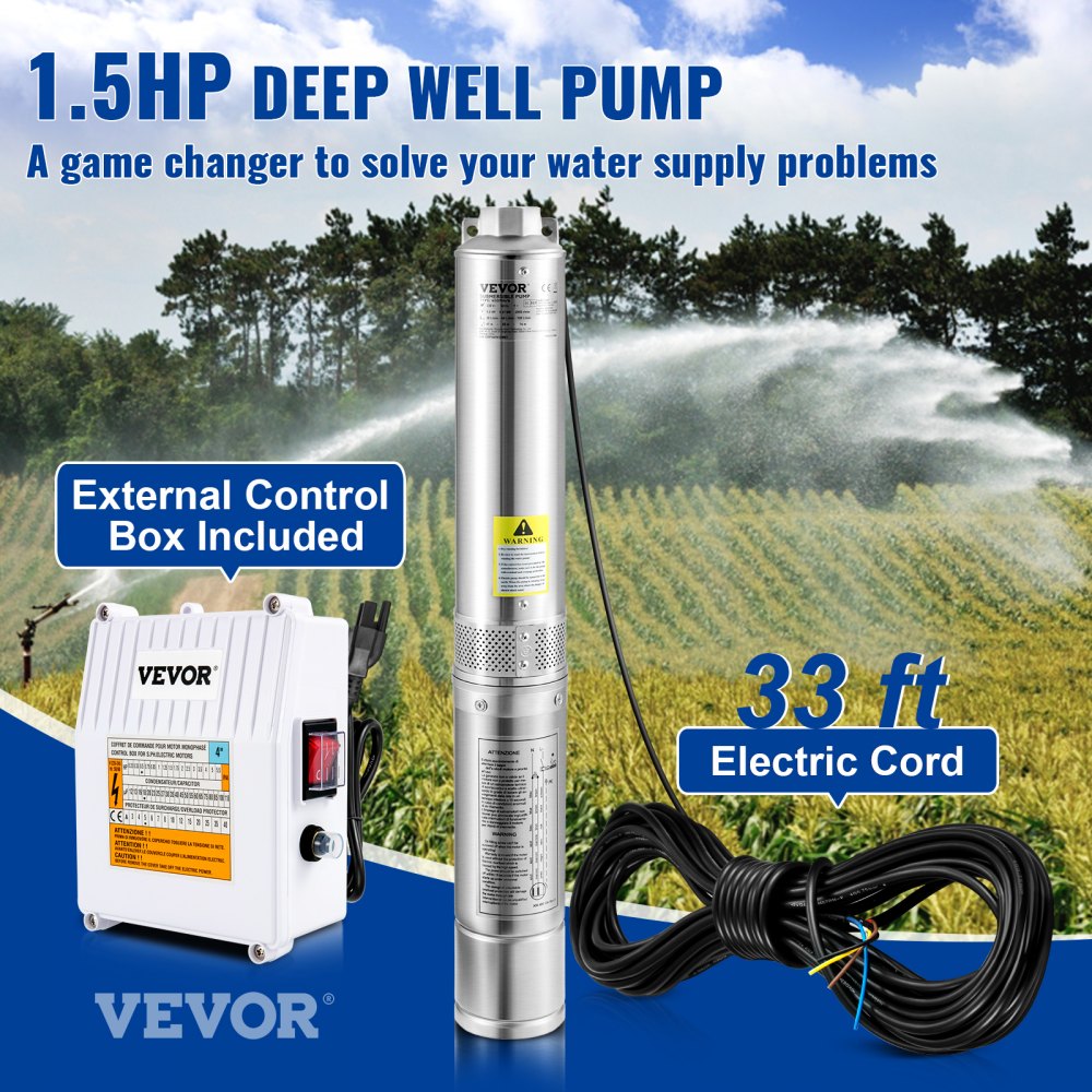 4SSM5/8 - VEVOR 1.5HP Stainless Steel Deep Well Pump with 33ft Cord