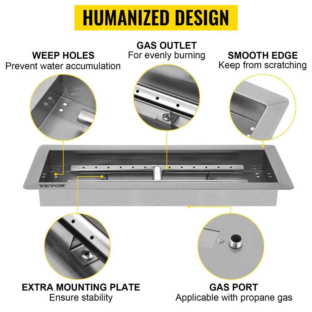 010822634312 - 20x8 Inch Stainless Steel Fire Pit Pan for Outdoor Enjoyment