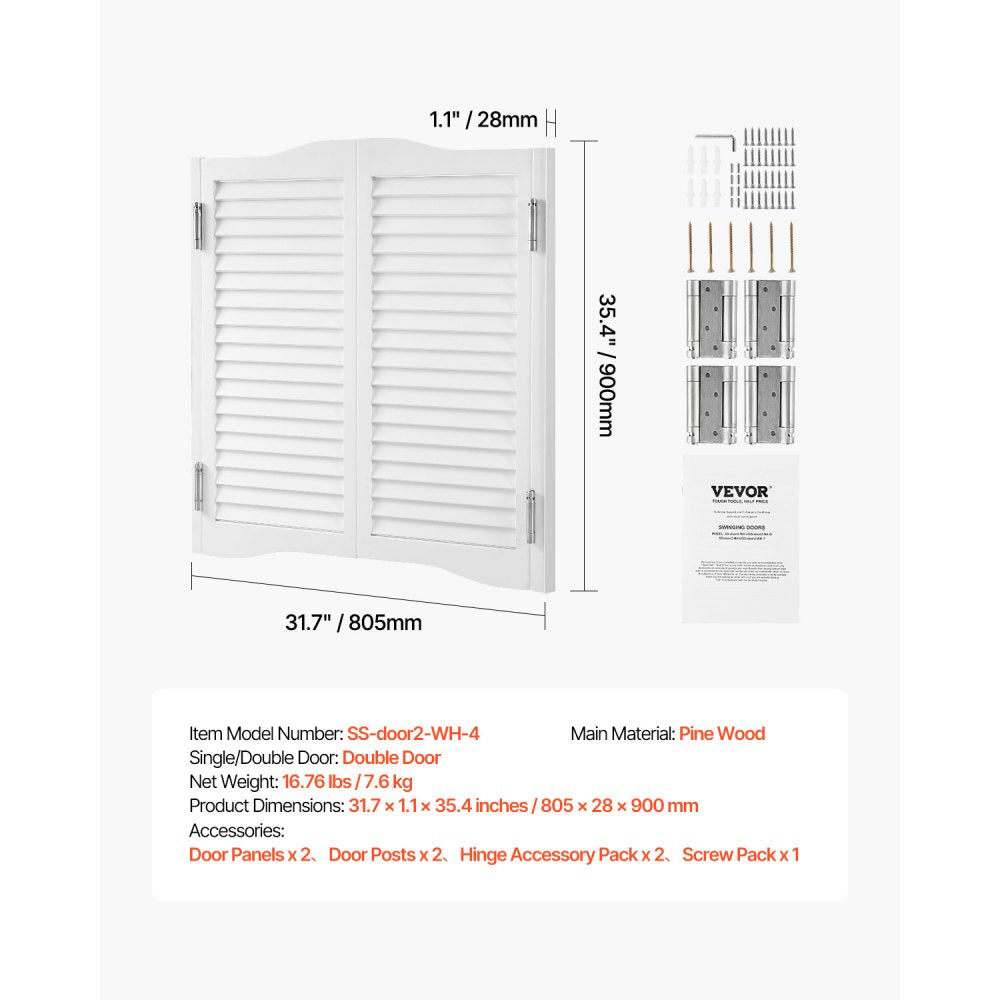 SS-door2-WH-4 - 32" x 36" Premium Pine Swinging Door with Quiet Hinges