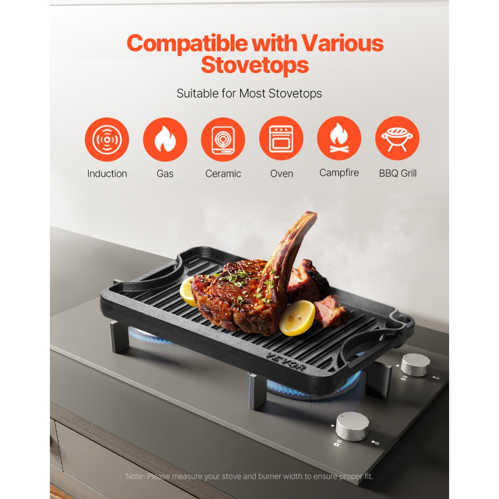 GP14x8.5 - Durable Cast Iron Reversible Griddle for Even Cooking